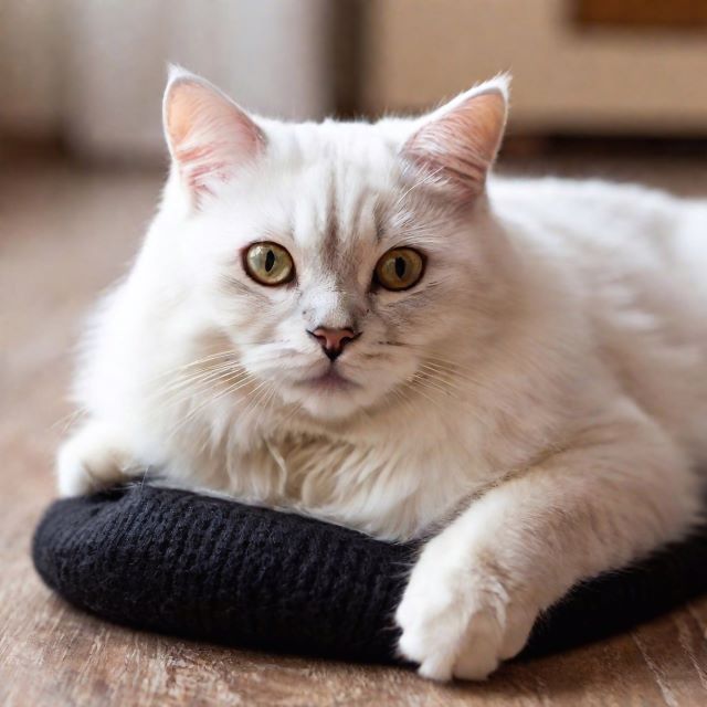 beautiful cat lying on a soft cashmere blanket